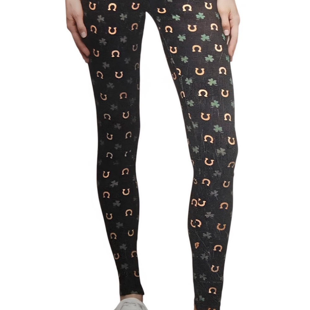 Black and Gold Horse Shoe Festive Leggings